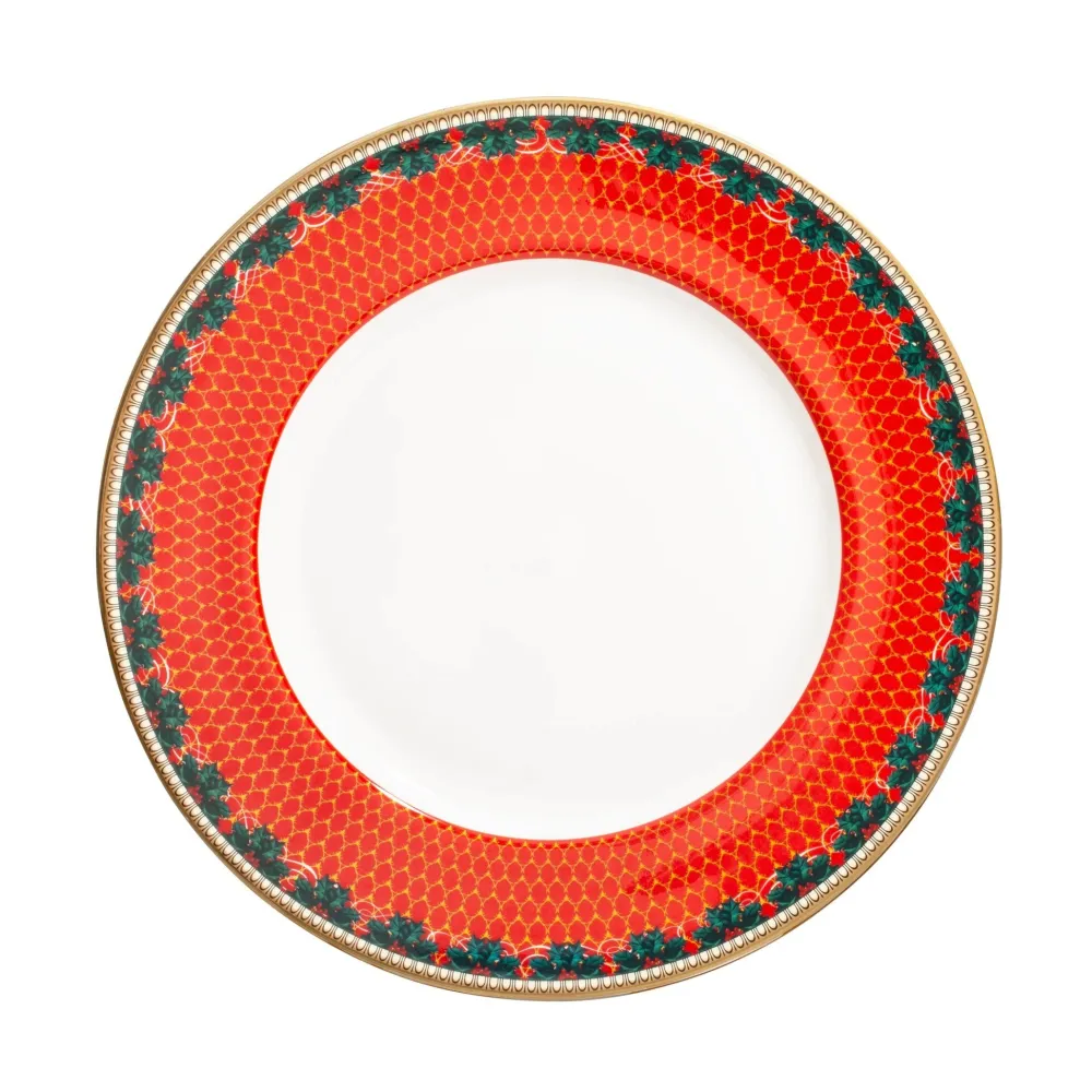 Halcyon Days Antler Trellis Stag Red & Gold 8" Plate- Halcyon Days China|Halcyon Days