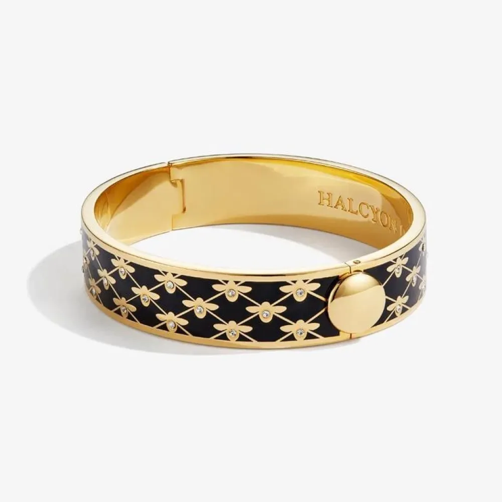 Halcyon Days Bee Sparkle Trellis Black & Gold Hinged Bangle- Bracelets & Bangles