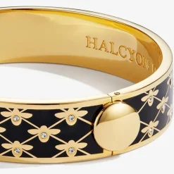 Halcyon Days Bee Sparkle Trellis Black & Gold Hinged Bangle- Bracelets & Bangles
