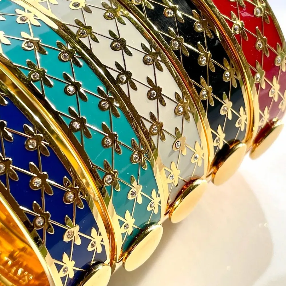 Halcyon Days Bee Sparkle Trellis Black & Gold Hinged Bangle- Bracelets & Bangles
