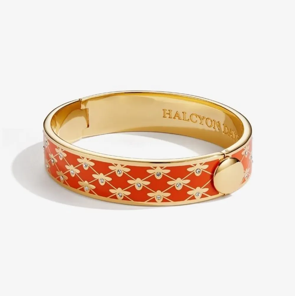 Halcyon Days Bee Sparkle Trellis Orange & Gold Hinged Bangle- Bracelets & Bangles