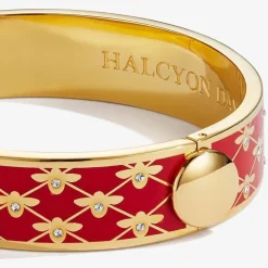 Halcyon Days Bee Sparkle Trellis Red & Gold Hinged Bangle- Bracelets & Bangles