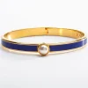 Halcyon Days Cabochon Pearl, Cobalt & Gold Hinged Skinny Bangle- Bracelets & Bangles