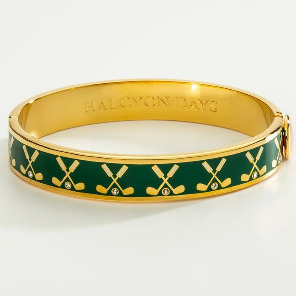 Halcyon Days Golf Club Emerald & Gold Hinged Bangle- Bracelets & Bangles