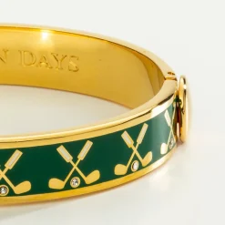 Halcyon Days Golf Club Emerald & Gold Hinged Bangle- Bracelets & Bangles