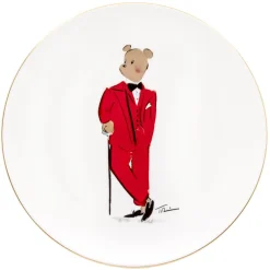 Halcyon Days Hal the Bear Red & White 8" Coupe Plates Set- Halcyon Days China|Halcyon Days