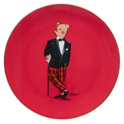 Halcyon Days Hal the Bear Red & White 8" Coupe Plates Set- Halcyon Days China|Halcyon Days