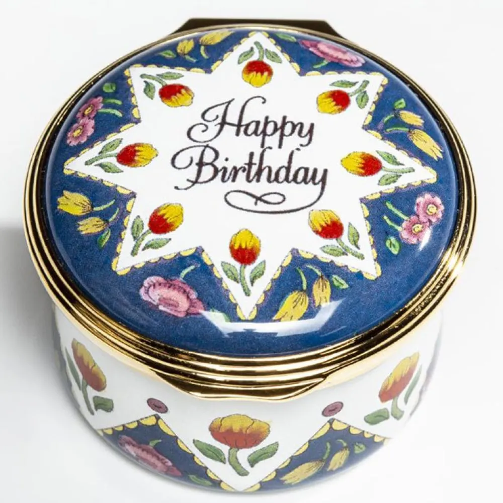 Halcyon Days Happy Birthday Enamel Trinket Box- Halcyon Days Enamels