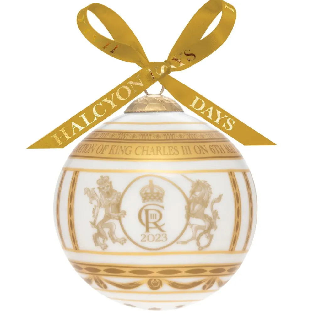 Halcyon Days King Charles Coronation Gold 4" Bauble- King Charles Iii|Halcyon Days China