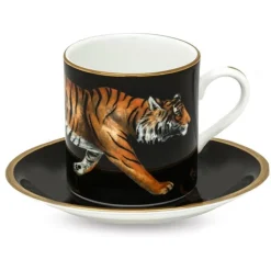 Halcyon Days Magnificent Wildlife Twin Leopards Cup & Saucer- Halcyon Days China|Teacups & Saucers