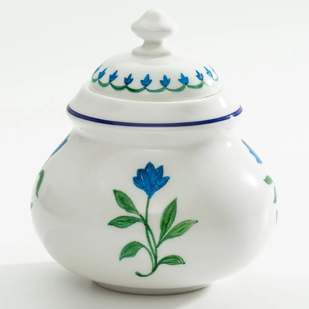 Halcyon Days Nina Campbell Marguerite Blue Sugar Bowl- Halcyon Days China|Halcyon Days