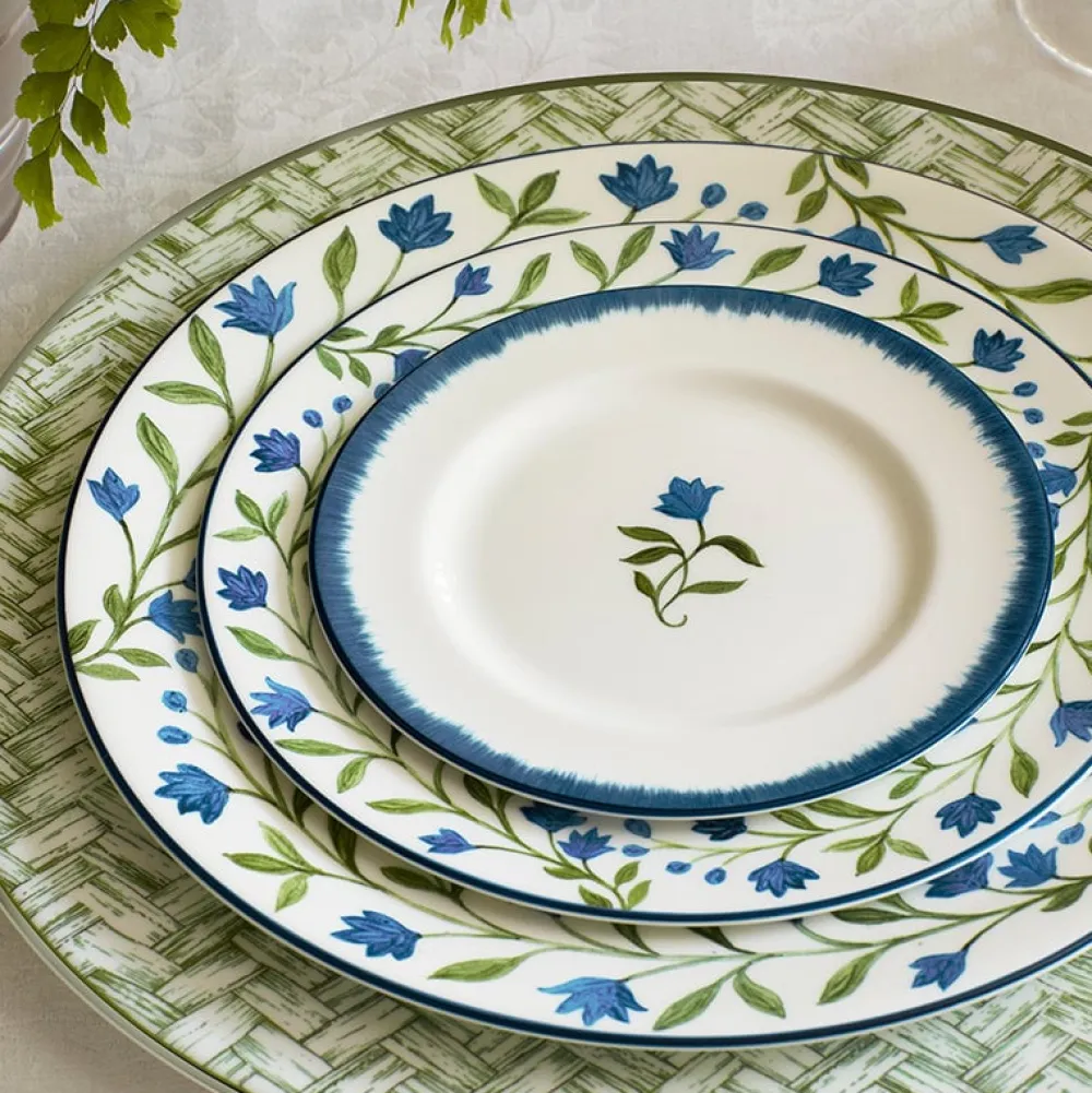 Halcyon Days Nina Campbell Marguerite Green Basket Weave Charger- Halcyon Days China|Halcyon Days