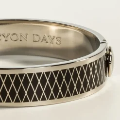 Halcyon Days Parterre Black & Palladium Hinged Bangle- Bracelets & Bangles