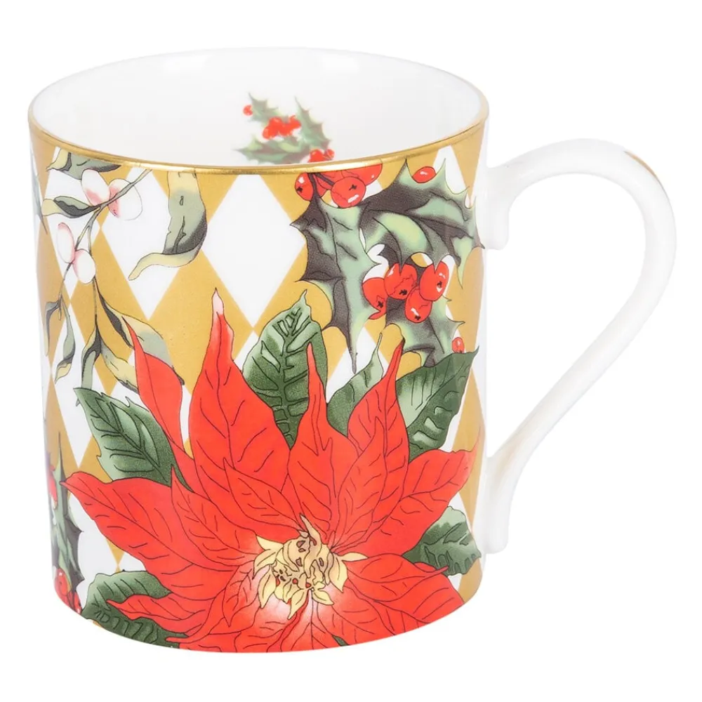Halcyon Days Parterre Gold with Poinsettia Mug- Halcyon Days China|Halcyon Days