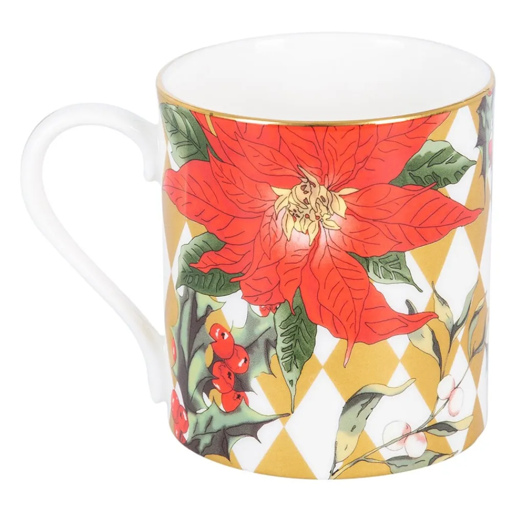 Halcyon Days Parterre Gold with Poinsettia Mug- Halcyon Days China|Halcyon Days