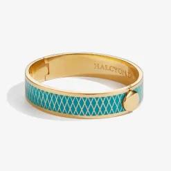 Halcyon Days Parterre Turquoise & Gold Hinged Bangle- Bracelets & Bangles