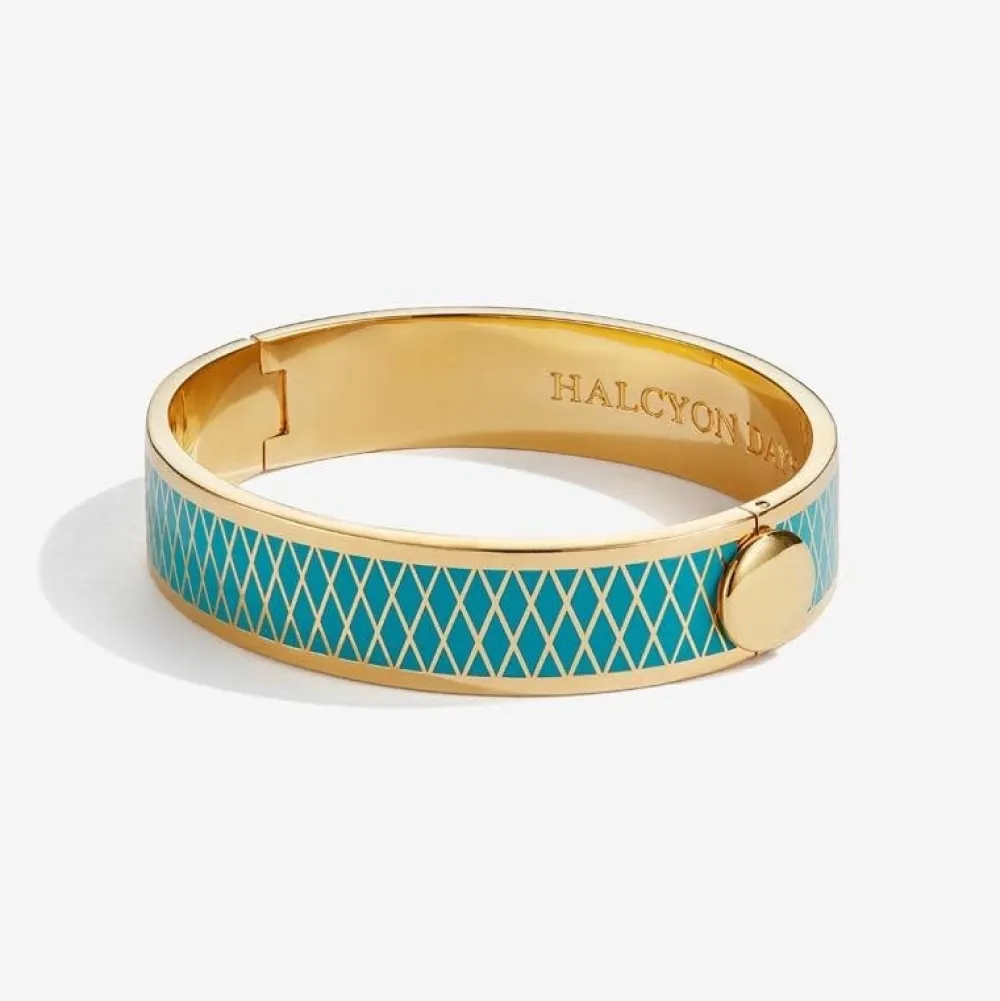 Halcyon Days Parterre Turquoise & Gold Hinged Bangle- Bracelets & Bangles