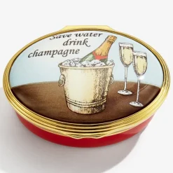 Halcyon Days Save Water, Drink Champagne Enamel Box- Halcyon Days Enamels