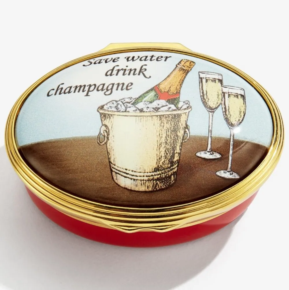 Halcyon Days Save Water, Drink Champagne Enamel Box- Halcyon Days Enamels
