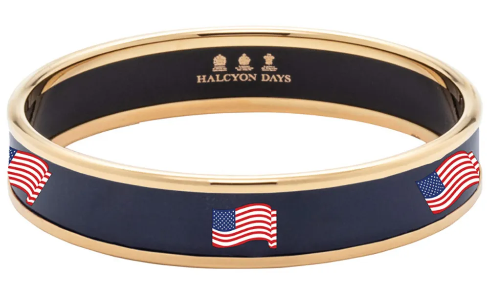 Halcyon Days Stars & Stripes Navy & Gold Medium Bangle- Bracelets & Bangles