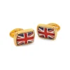 Halcyon Days Union Jack Rectangular Gold Cufflinks- Cufflinks & Men's Accessories