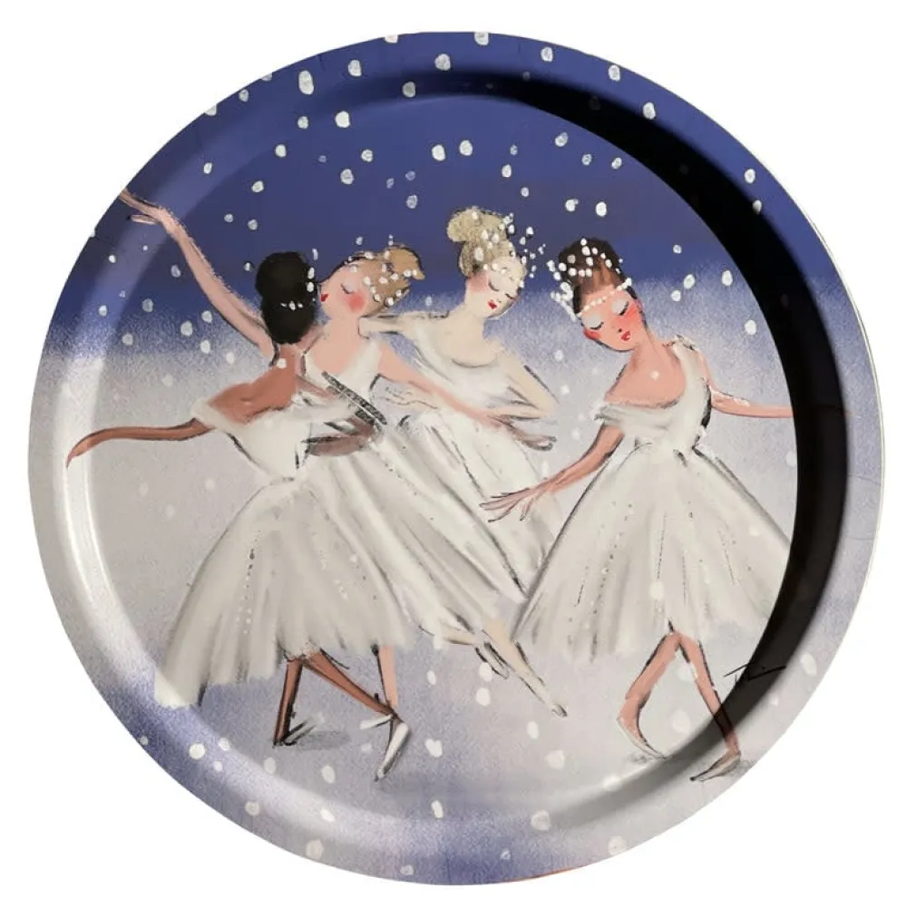 Halcyon Days Waltz of the Snowflakes Round Birchwood Tray- Trays|Halcyon Days