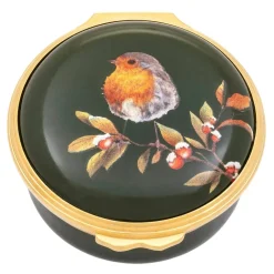 Halcyon Days Woodland Wildfire Robin Enamel Box- Halcyon Days Enamels