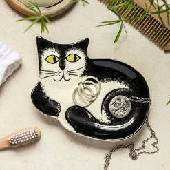 Hannah Turner Black & White Cat Trinket Dish- Home Accents|Kitchen Tools