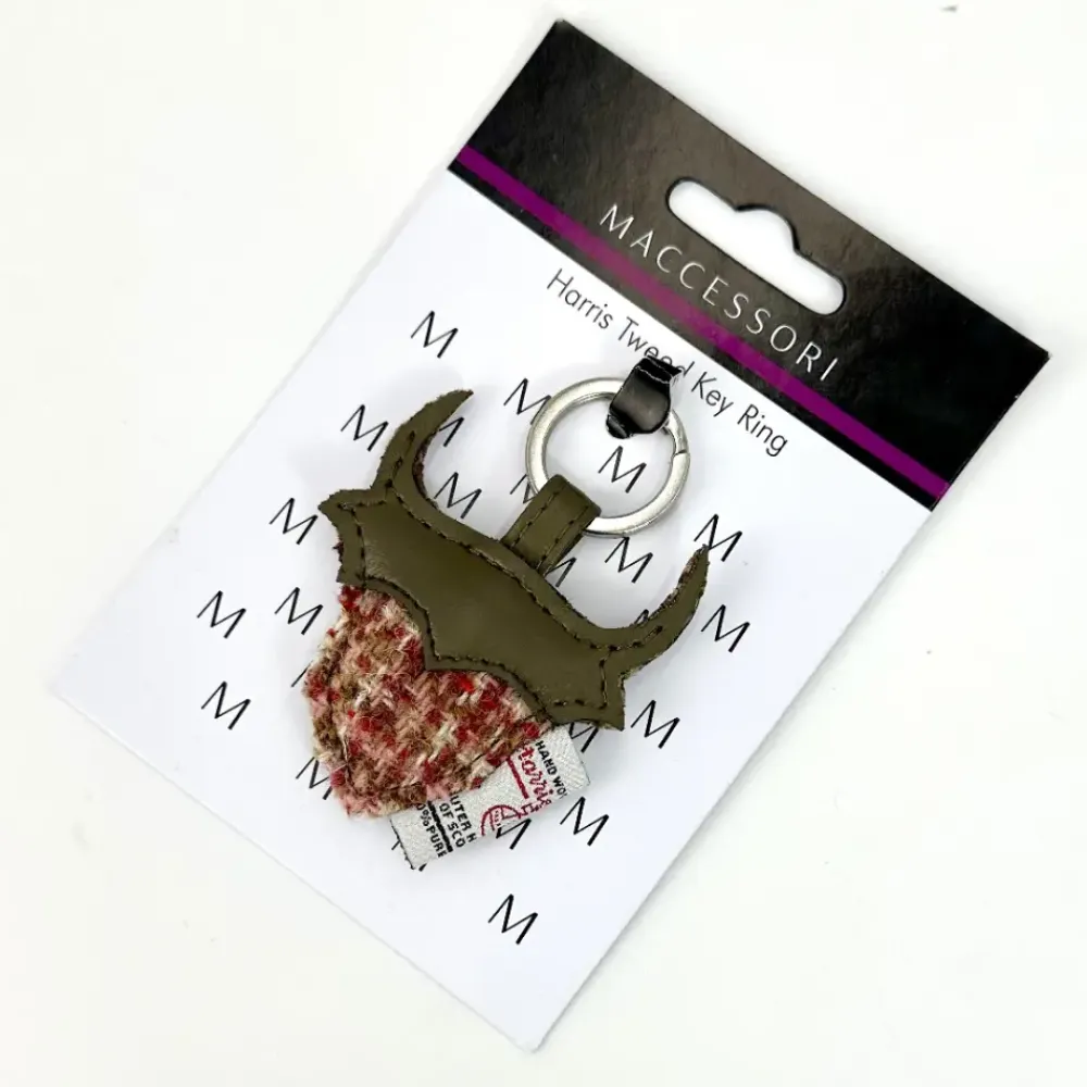 Harris Tweed Maple Highland Coo Keyring- Souvenirs