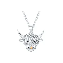 Highland Cow & Yellow-Amber Stone Pendant Necklace- Necklaces & Pendants