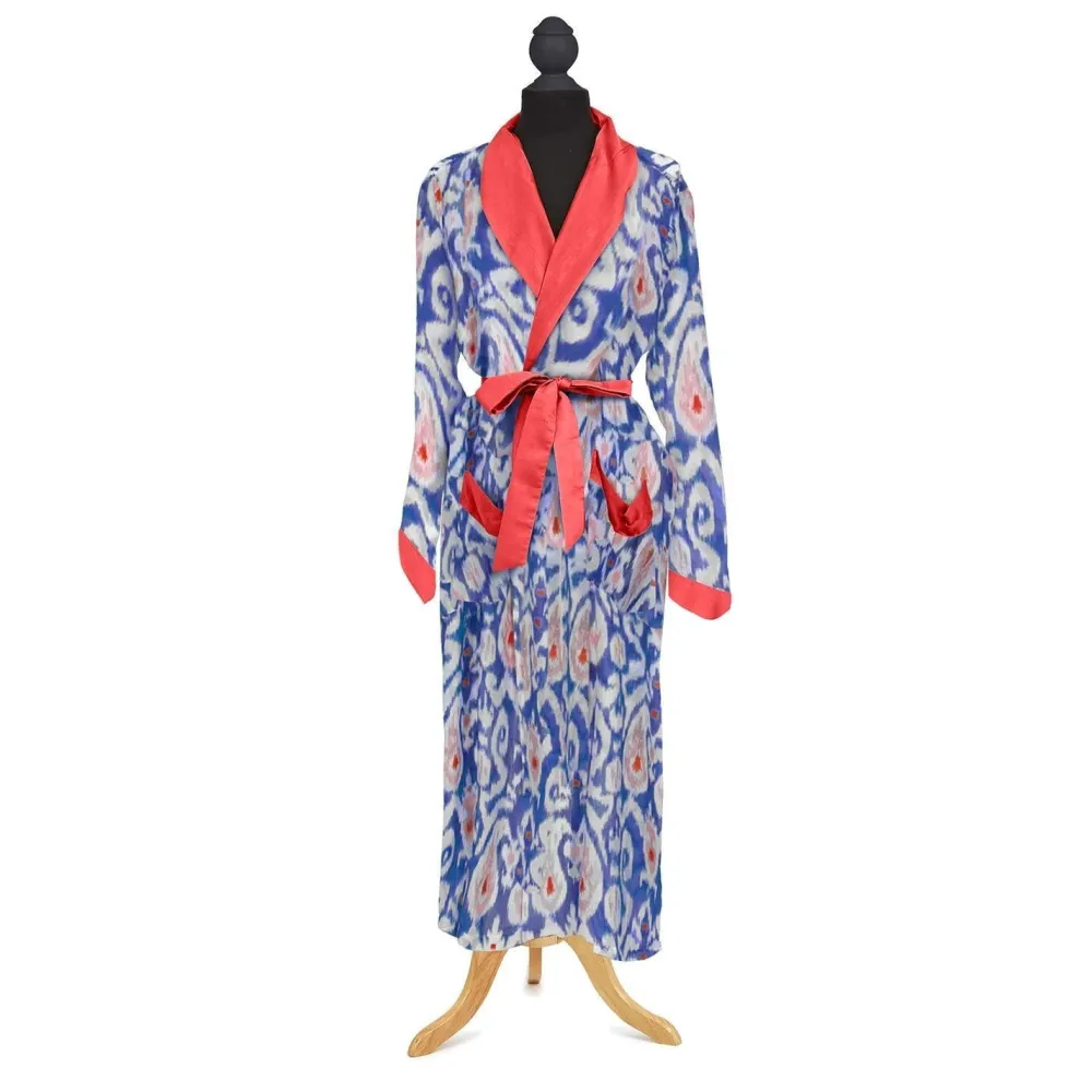 Ikat Print Blue Robe Gown- Robes, Nightgowns & Dresses
