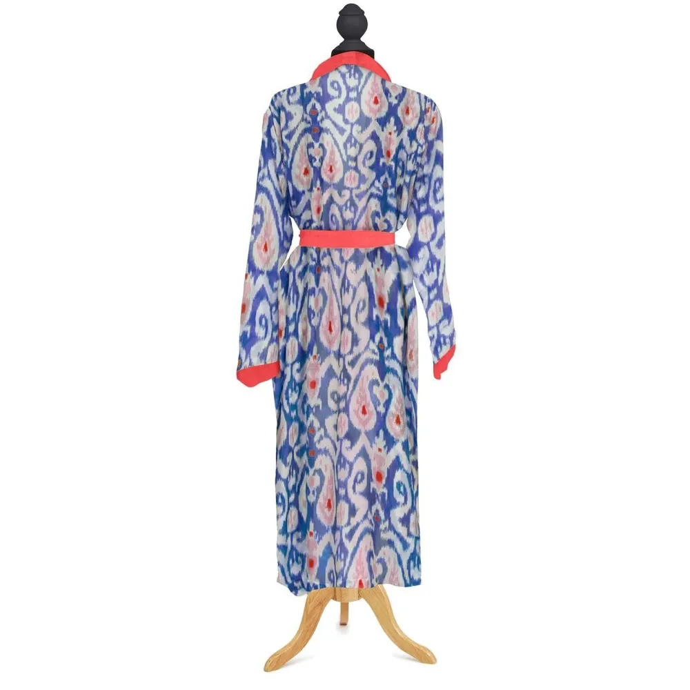 Ikat Print Blue Robe Gown- Robes, Nightgowns & Dresses