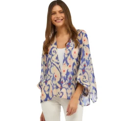 Ikat Print Blue Short Kimono- Robes, Nightgowns & Dresses
