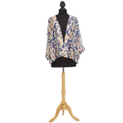 Ikat Print Blue Short Kimono- Robes, Nightgowns & Dresses