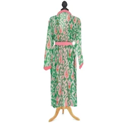 Ikat Print Green Robe Gown- Robes, Nightgowns & Dresses