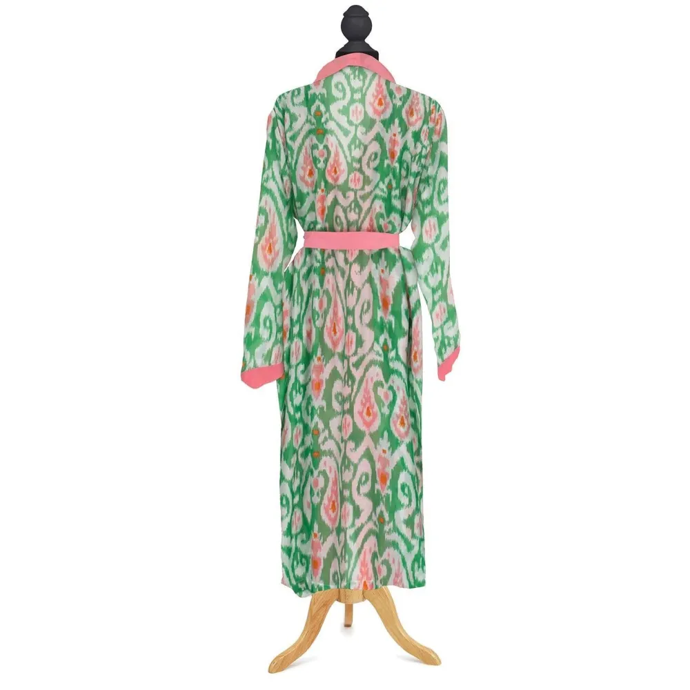 Ikat Print Green Robe Gown- Robes, Nightgowns & Dresses