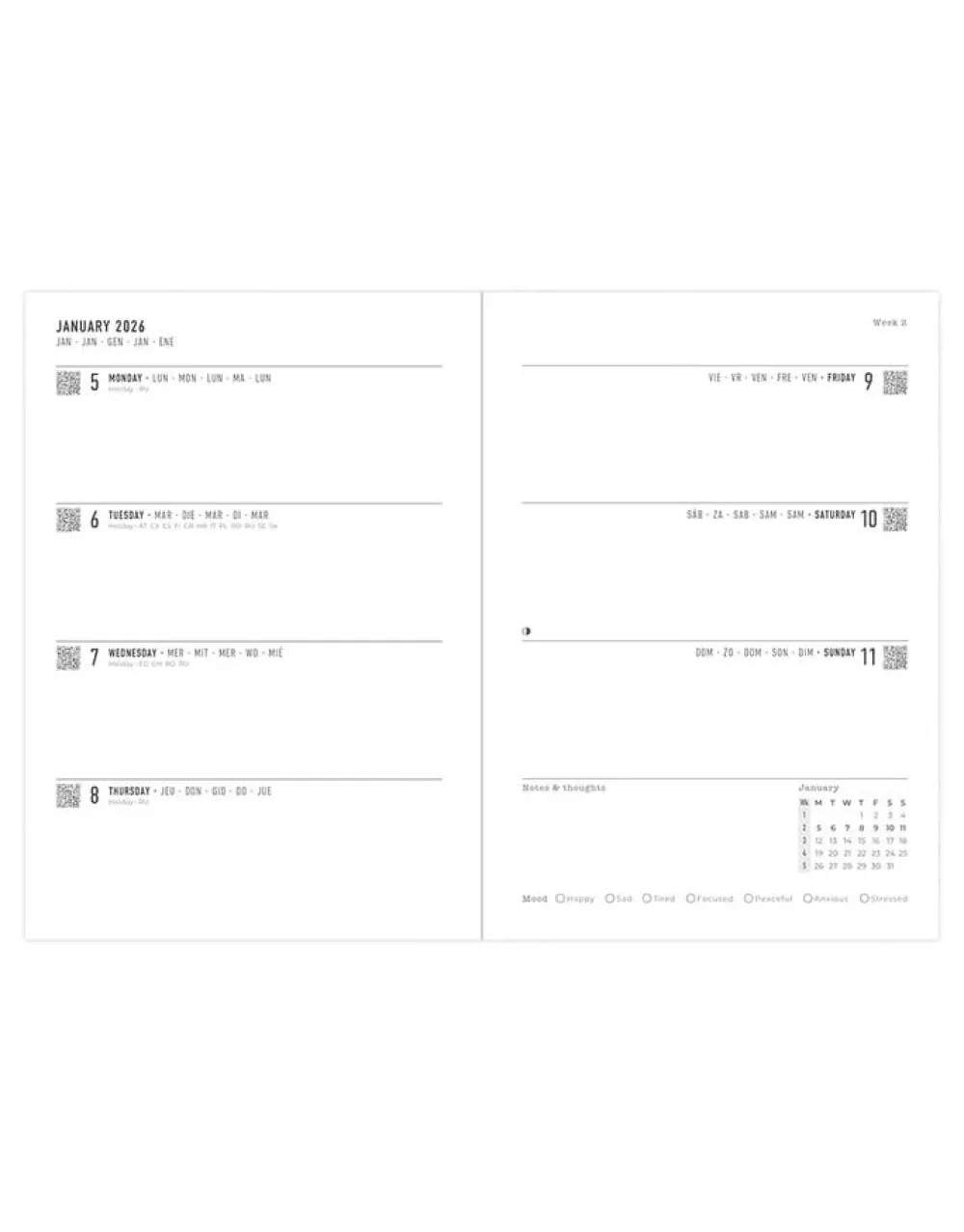 Inspire A5 Week to View Planner 2026, Navy- Journals & Other Stationery