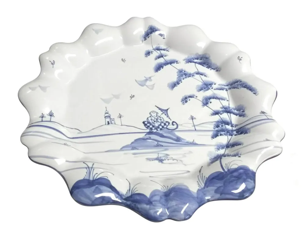 Isis Ceramics Blue Playful Monkeys Fluted Plate (Clement)- Isis Ceramics|Serving Plates