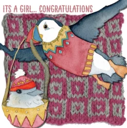 It's a Girl Puffin New Baby Card- Greeting Cards