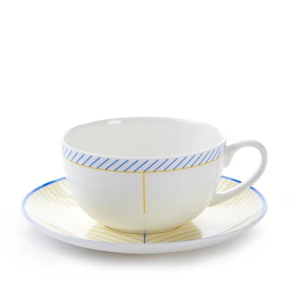 Jo Deakin Ebb Yellow & Blue Teacup & Saucer- Teacups & Saucers