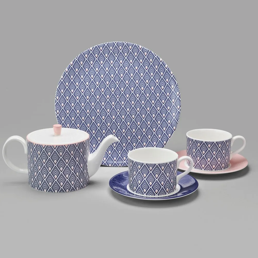Jo Deakin Gatsby Tea Plate (Blue & Blush Pink)- Tea Plates
