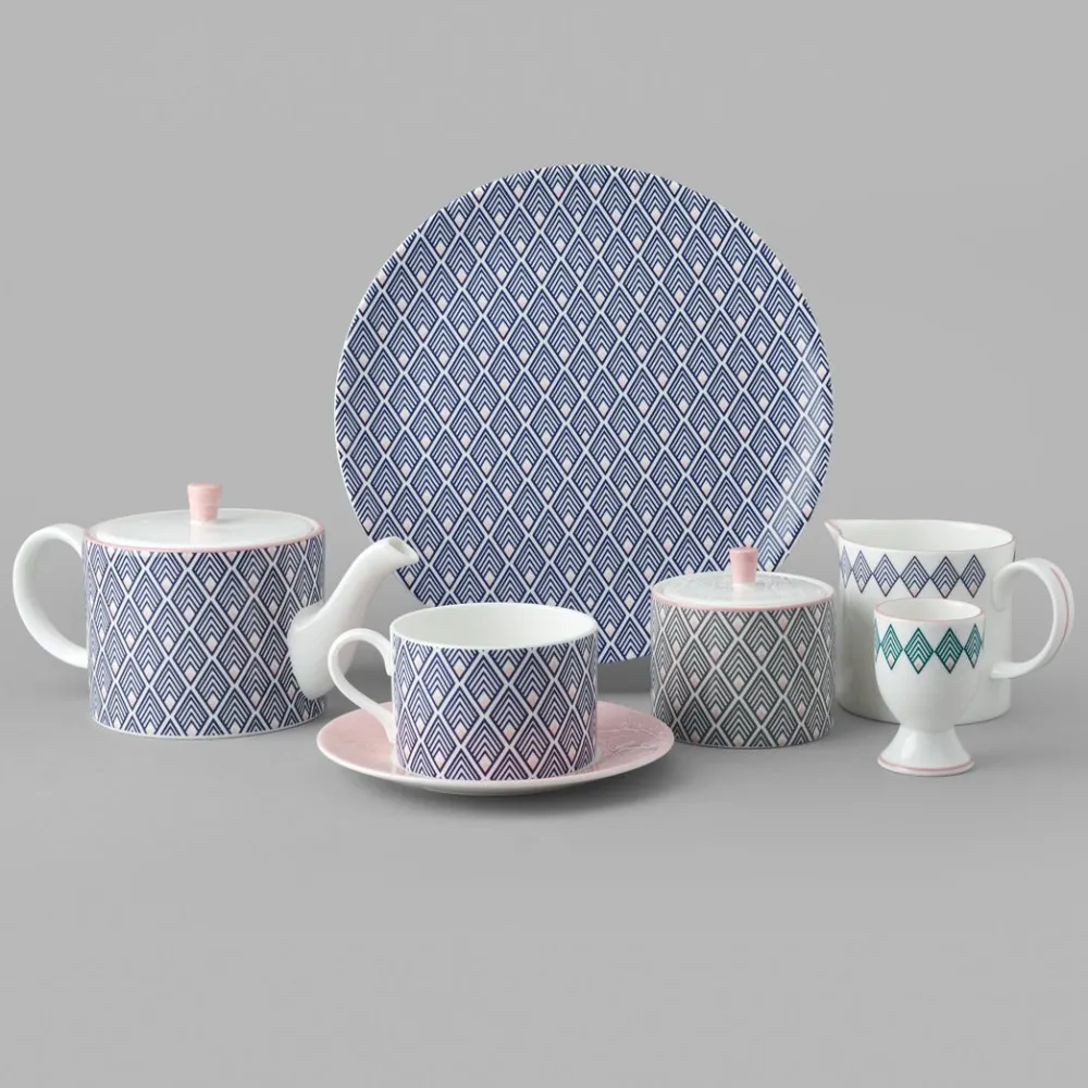 Jo Deakin Gatsby Tea Plate (Blue & Blush Pink)- Tea Plates