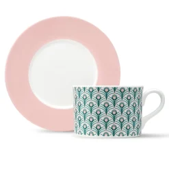 Jo Deakin Peacock Teal & Blush Pink Cup (Blush Saucer)- Teacups & Saucers