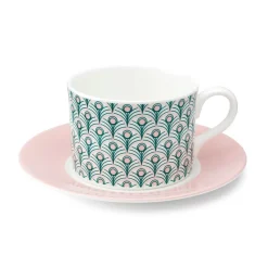 Jo Deakin Peacock Teal & Blush Pink Cup (Blush Saucer)- Teacups & Saucers