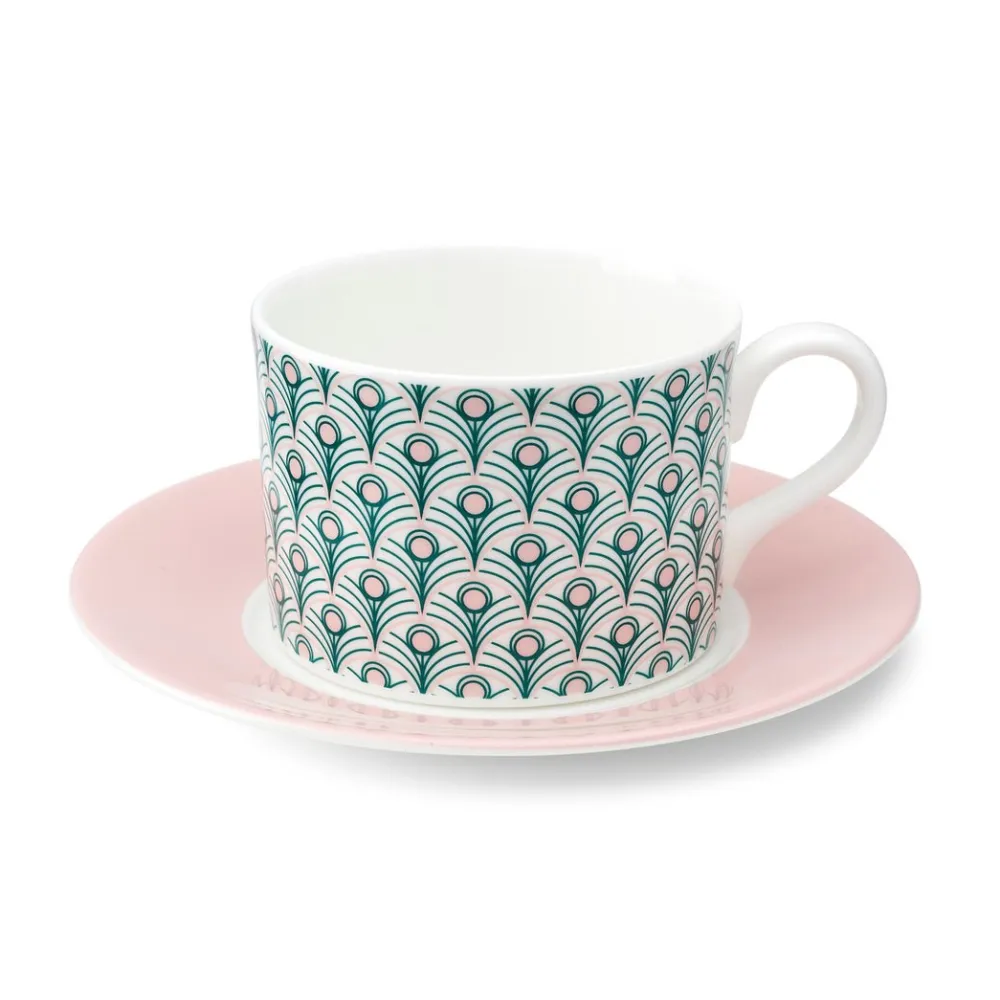 Jo Deakin Peacock Teal & Blush Pink Cup (Blush Saucer)- Teacups & Saucers