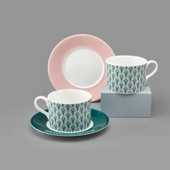 Jo Deakin Peacock Teal & Blush Pink Cup (Blush Saucer)- Teacups & Saucers