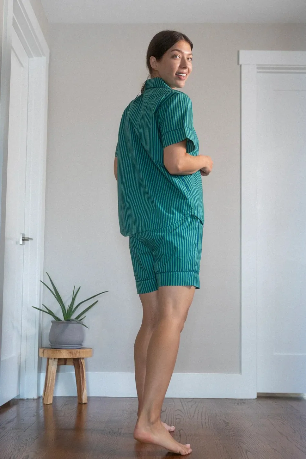Jungle Jane Navy-Green Stripes Nighty Nite- Robes, Nightgowns & Dresses