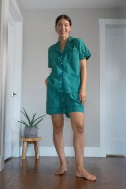 Jungle Jane Navy-Green Stripes Short Sleep Set- Robes, Nightgowns & Dresses