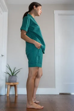 Jungle Jane Navy-Green Stripes Short Sleep Set- Robes, Nightgowns & Dresses
