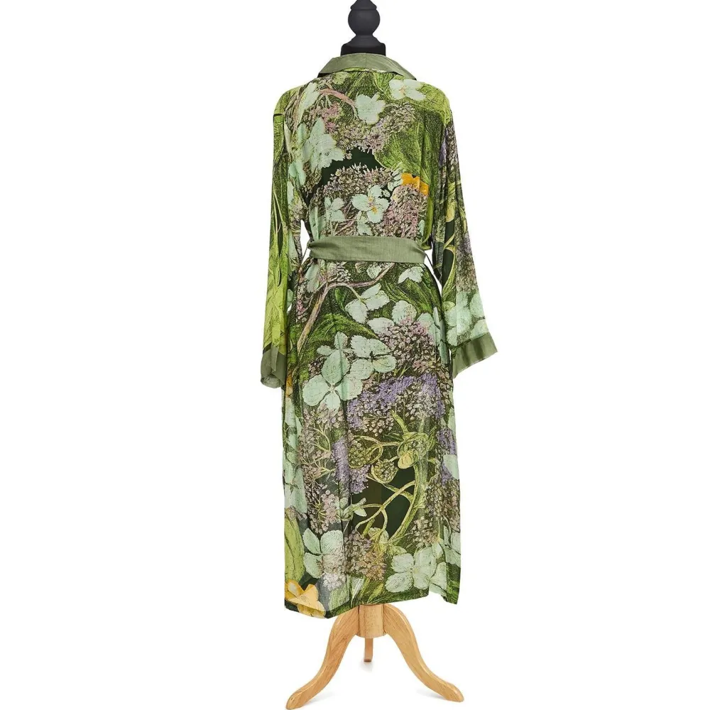 KEW Hydrangea Print Lime Robe Gown- Robes, Nightgowns & Dresses